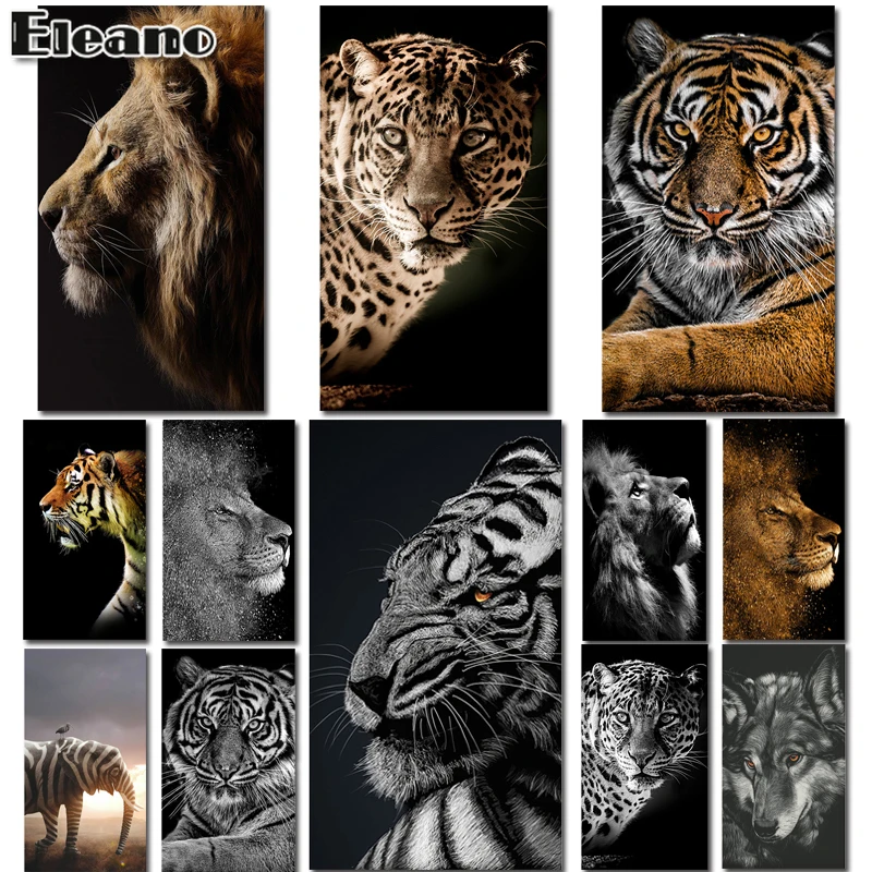 Canvas Painting for Living Room Tiger Lion Poster Custom Print Black and White Oil Wall Art Nordic HD Animal Picture | Дом и сад