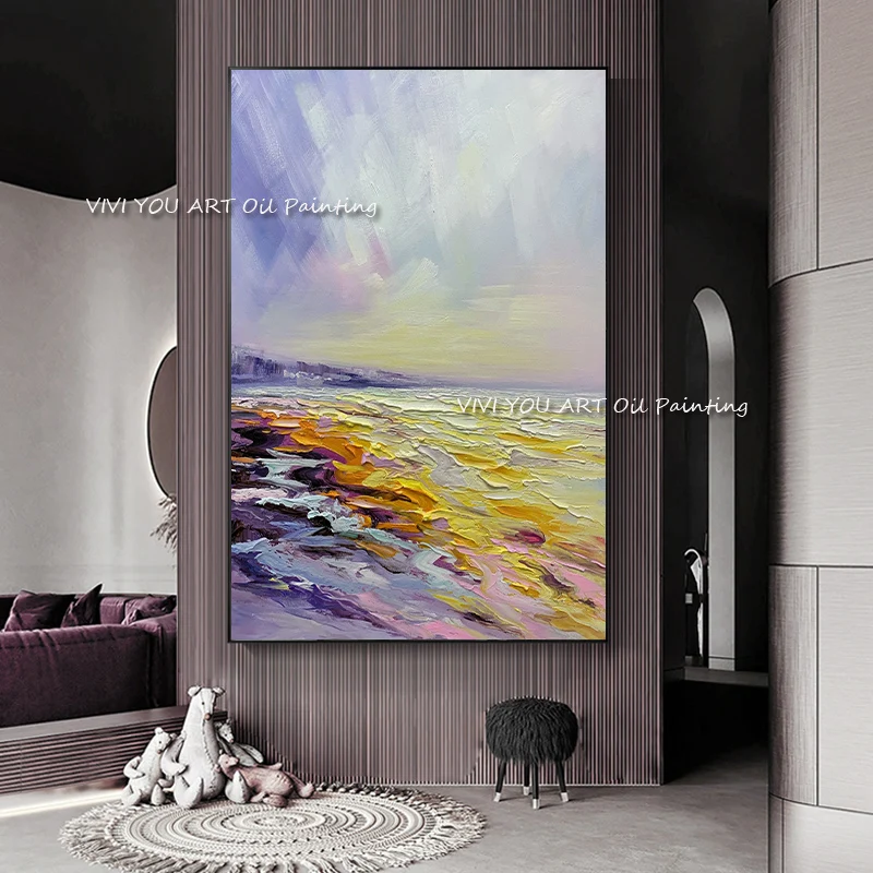 

High Quality 100% Handmade Colorful Abstract Ocean oil painting Modern Handpainted Canvas Gift for Home Living Room Decoration