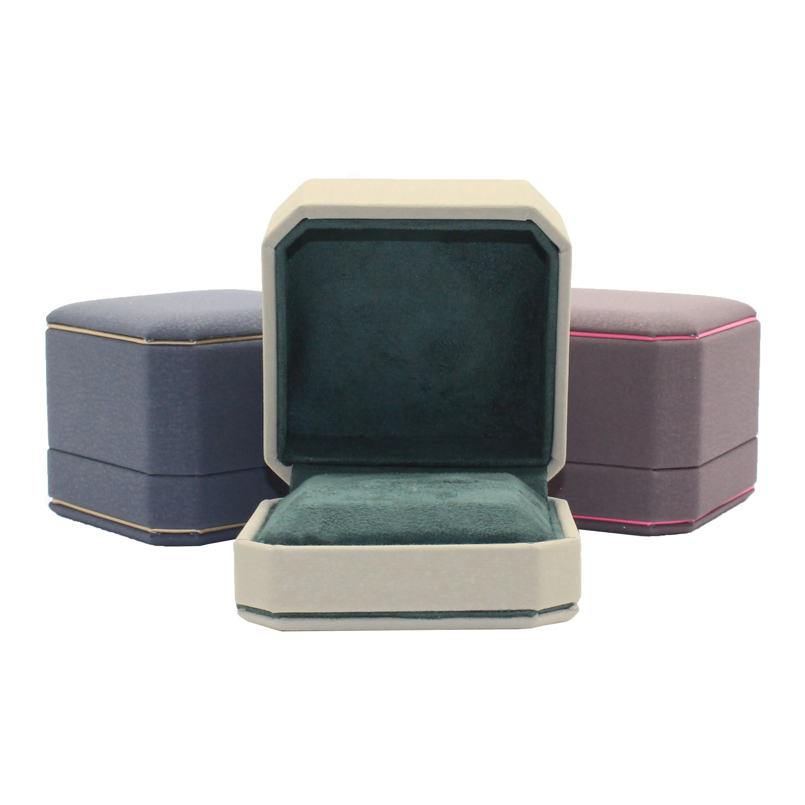 Классическая восьмиугольная коробка для колец, высококачественная искусственная кожа, бархат, серый, фиолетовый, красный, синий, подарок на день Святого Валентина, коробка для хранения ювелирных изделий