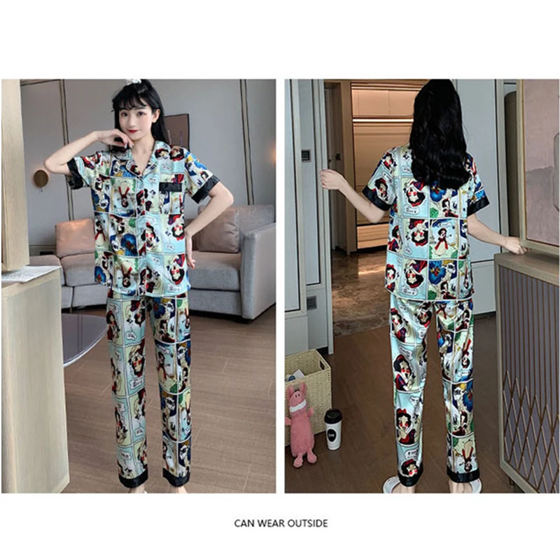 Disney Mickey and Minnie Princess print pajamas women summer short-sleeved trousers thin summer home service suit 2pcs 6