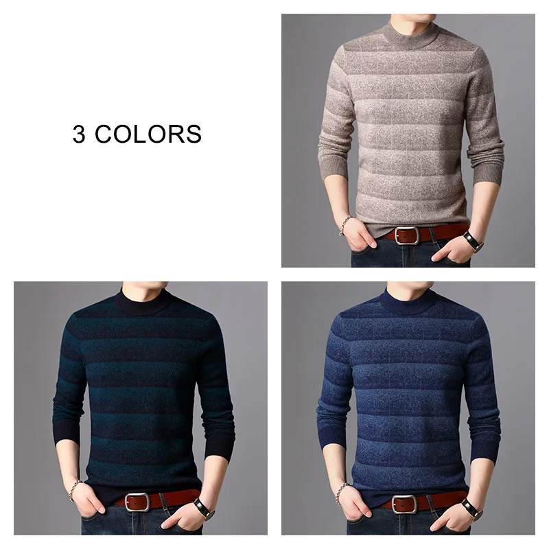 COODRONY Brand Sweater Men 100% Merino Wool Pullover Men Thick Warm Winter Cashmere Sweaters Casual Striped Pull Homme Top 93027