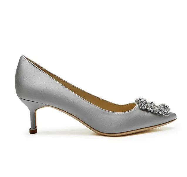 Серый KALMALL scarpe donna Crystal Tacco шелковые бриллианты на высоком каблуке с острым носком свадебные женские вечерние туфли Chaussure Femme - Цвет: Серый