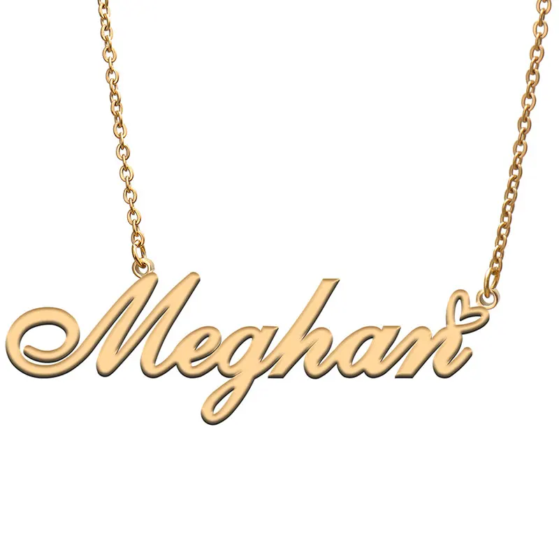 

Meghan Name with Love Heart Necklace for Women Stainless Steel Jewelry Nameplate Pendant Femme Mother Child Girls Gift
