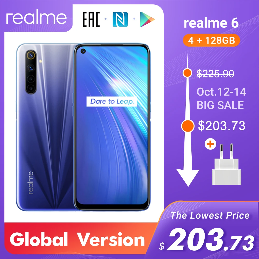 Realme 6 4 Гб RAM 128 ГБ ROM мобильный телефон Helio G90T 30 Вт флэш-зарядка 4300 мАч батарея