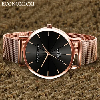 

Luxury Analog Quartz Male Watch Simple Gems & Stones Case Fashion New Ribbon Belt Men Wrist Watches relogio masculino FJSL