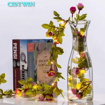 

Christmas LED string Lights гирлянда на окно 2M 20leds Artificial Rose Flowers Leaves Vine Battery Powered Hanging Copper lamp