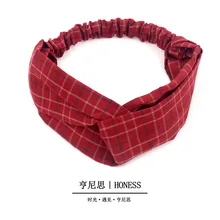 Стиль, корейский стиль, модная детская лента для волос из чистого хлопка, эластичная повязка на голову с крестиками, с узлом, в клетку, для мытья лица, лента для волос W