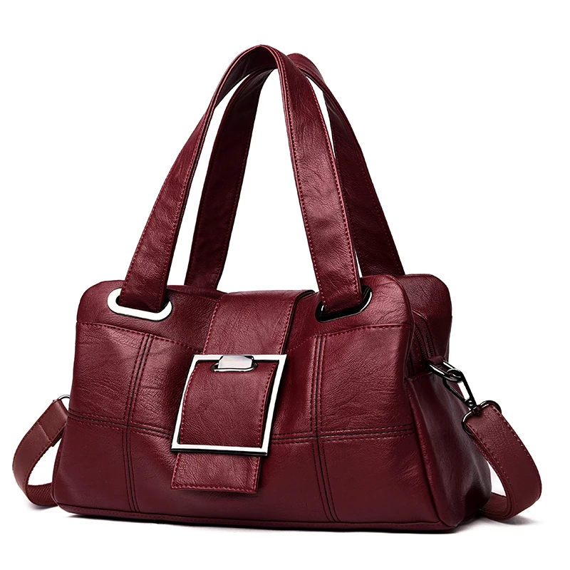 Женская сумка, Высококачественная кожаная женская сумка на плечо, роскошная Большая вместительная сумка, женские сумки, дизайнерские брендовые сумки - Цвет: wine red