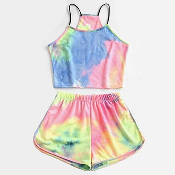 

Tie Dye Cami Top And Shorts Suits Female Summer Home Clothes Women Pajama Set Sexy Pyjamas Autumn Comfortable Sleepwear