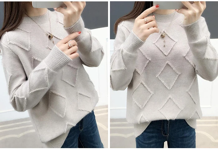 Surmiitro корейский Argyle вязаный свитер для женщин осень зима дамы длинный рукав Джемпер трикотажный пуловер женский