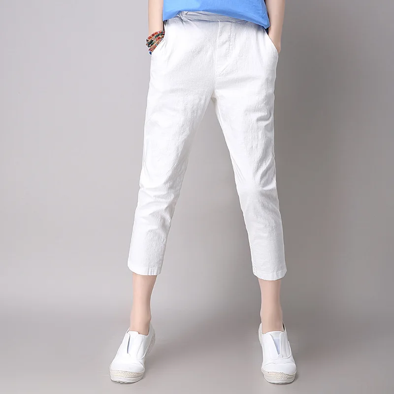 

2019 Summer New Style Cotton Linen WOMEN'S Dress Capri Pants Harem Pants Elastic Waist WOMEN'S Pants Breathable Sweat Absorbing