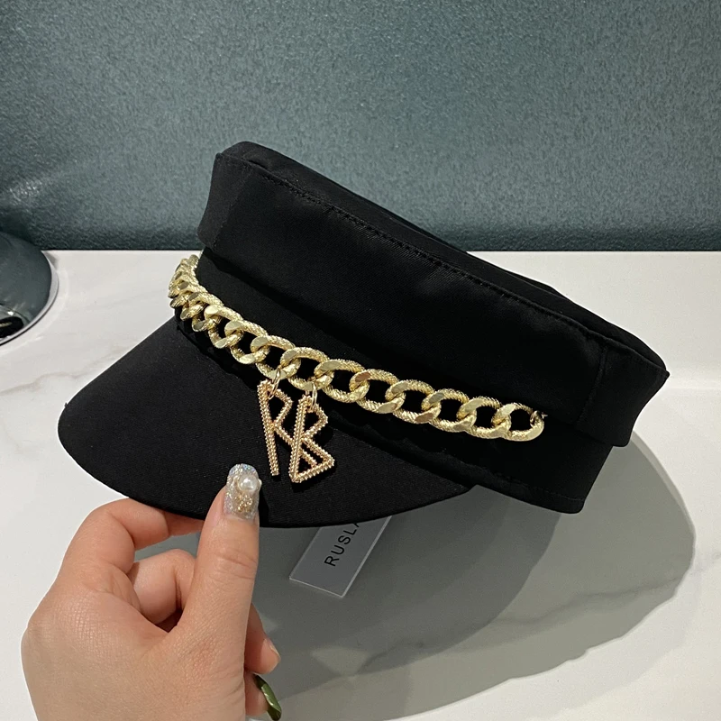 New Spring Summer Caps Women Newsboy Caps Cotton Letter Chain Flat Visor Cap Military caps M