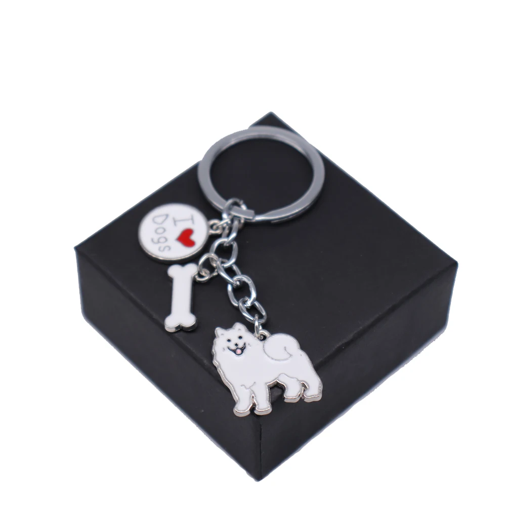 Women Bags Car Making Metal Alloy White Enamel Love Dog Bone Samoyed Keychains Pet Animal Jewelry Custom Fashion | Украшения и