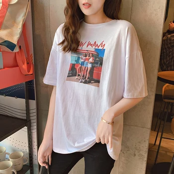 

Short Sleeve T-shirt Women's 2020 New Style Loose Bottom Missing Summer Wear Half Sleeve Students Printed Shirt 7719
