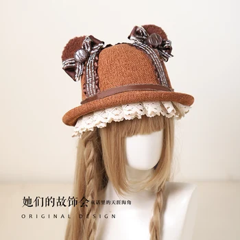 

newRetro Sweet Lolita Chocolate Tiramisu Handmade Bowknot Headwear Hair band Cute Bear Ears KC Hairpin Headband Hair Accessories