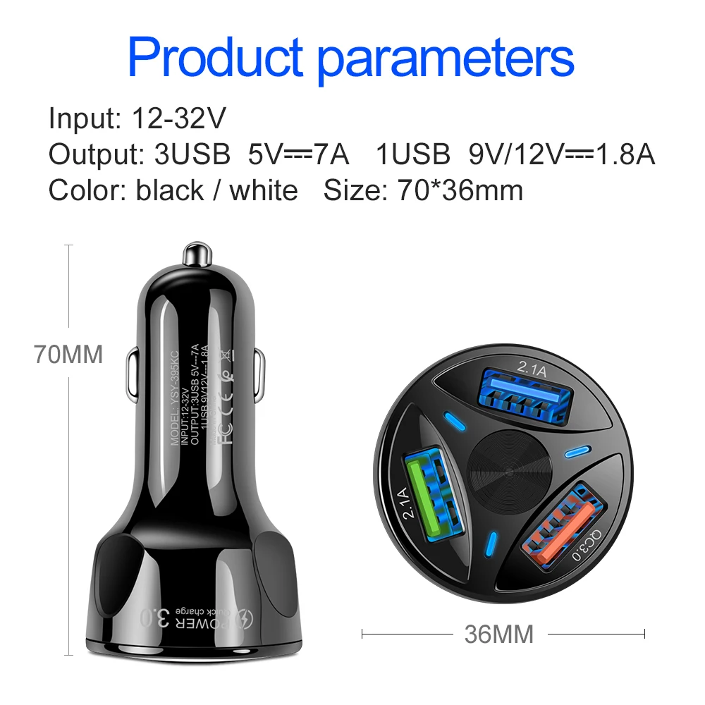 35W 5V 7A QC 3,0 3 USB Автомобильное зарядное устройство Быстрая зарядка 3,0 для iphone X 7 8 iPad Универсальный для Xiaomi samsung huawei P30 Быстрая зарядка