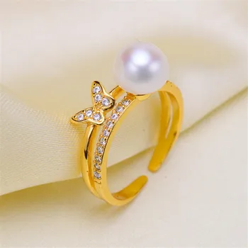 

Trendy style 925 Silver Pearl Ring Finger Ring Adjustable Resizable Ring Findings and Component Jewelry Part Fitting Accessorie