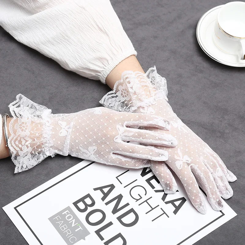 White Lace Wedding Gloves See Through Full Finger Short Bridal Gloves Cheap Fishnet Gothic Punk Black Mesh Gloves Sheer Tulle