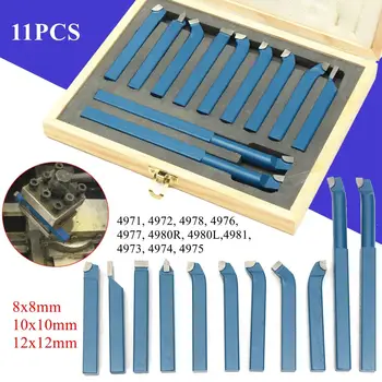 

11Pcs Lathe Cutting Tool Set Carbide Tip External Turning Boring Bit 8/10/12mm