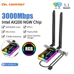 Cartão wi fi de 3000m banda dupla 802.11ax wifi6 ax200 adaptador sem fio bluetooth 5.1 adaptador de rede pci e pci express para windows 10 pc