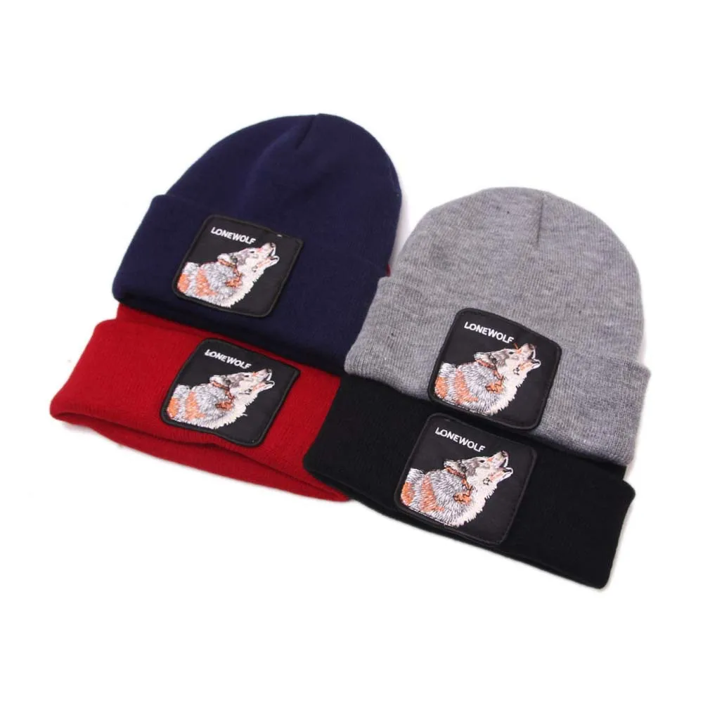 

Adult Cartoon Wolf Knitted Wool Cap Korean Edition Autumn and Winter New Men's and Women's Headgear Cold-proof Labeled Wool Cap