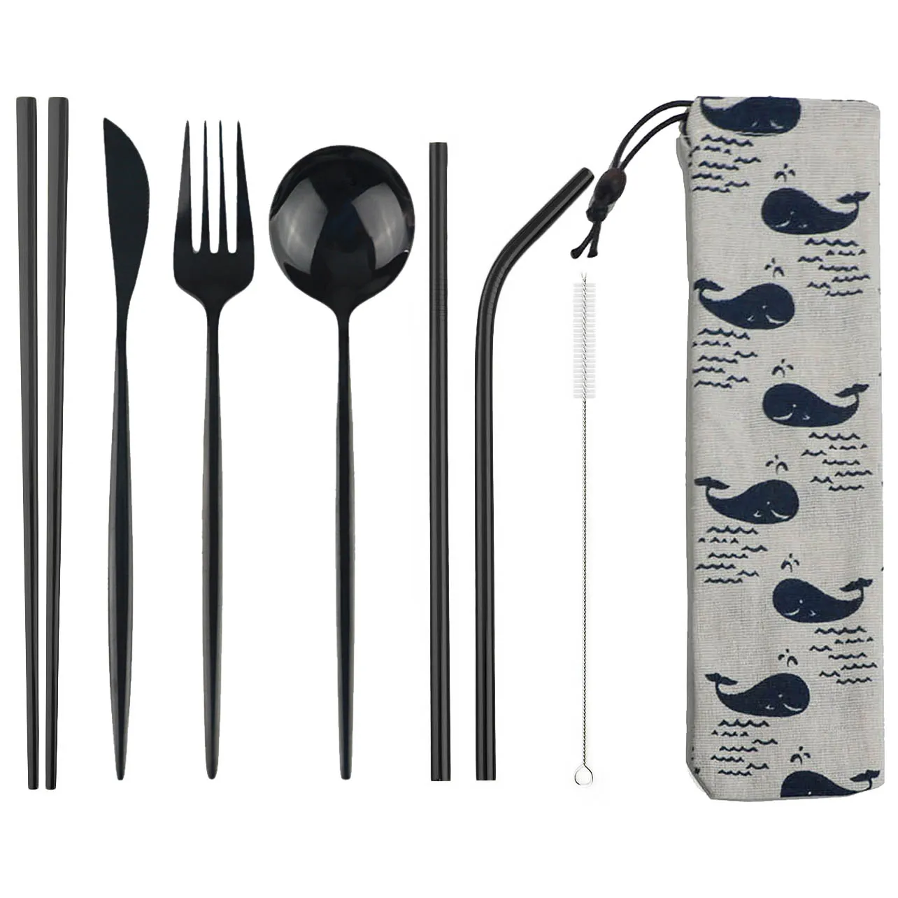 Cutlery set western style cutlery set picnic cutlery set stainless steel cutlery set picnic tableware camping cutlery set 8pcs Dinneware Set Portable Travel Blue Cutlery Set Stainless Steel Knife Fork Spoon Chopsticks Straw Silverware with Pouch
