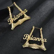 Custom Bamboo Hoop Earrings Stainless steel Customize Name Earrings Ladder shape Bamboo Earring personalise Gifts For Women Sexy Custom Bamboo Hoop Earrings Stainless steel Customize Name Earrings Ladder shape Bamboo Earring personalise Gifts For Women Sexy