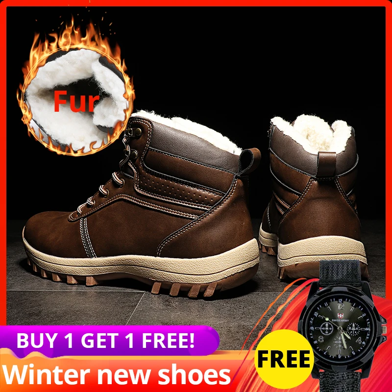 

39-48 men winter boots autumn high top Warm with Fur Plush leather Casual ankle High Quality shoes men winter #XW858