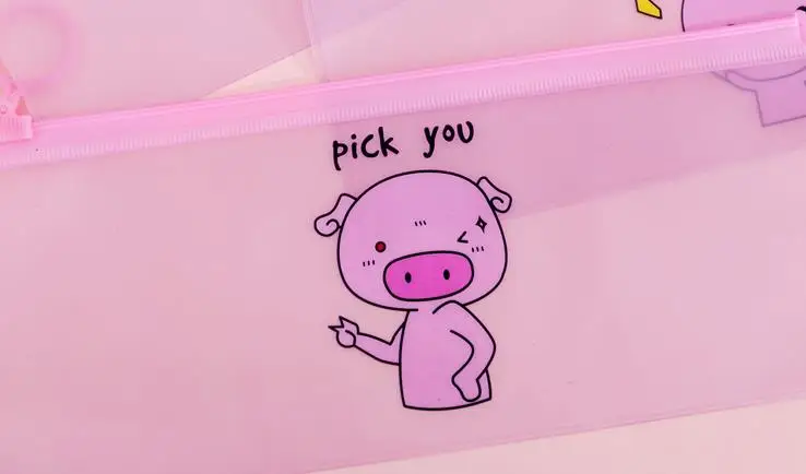 1 Pcs Animal Pink Pig PVC Transparent Waterproof Zipper Document Bags File Folder School Pencil Cases Girl Stationery Gift