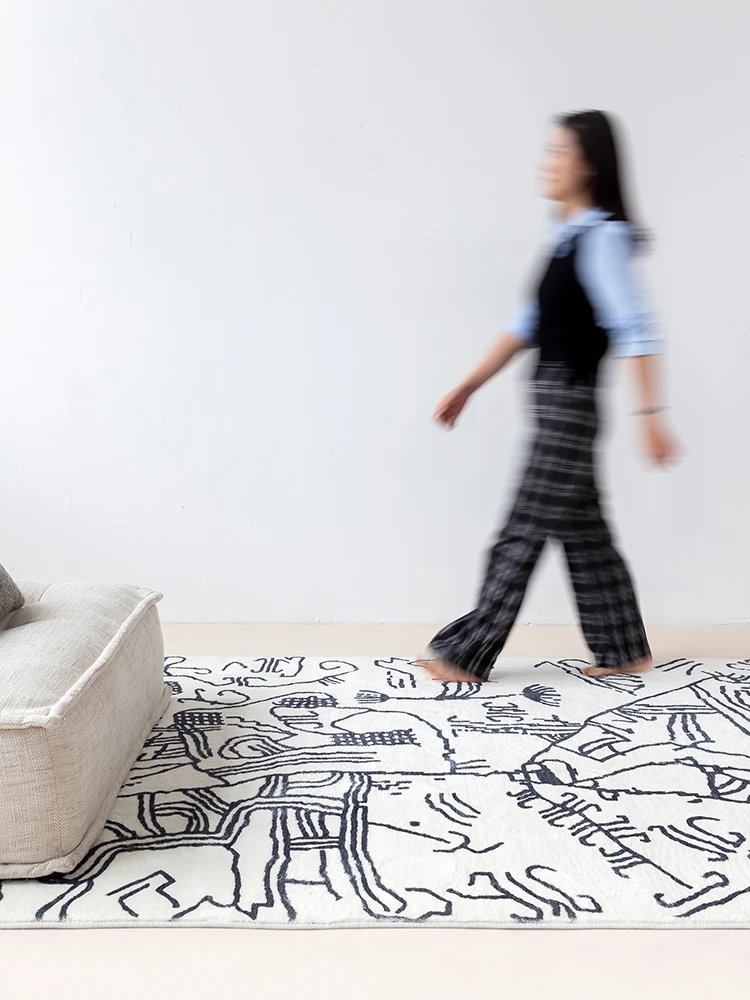 - Modern style abstract pattern fleece fabric geometric art area rug INS popular decoration coffee table floor mat