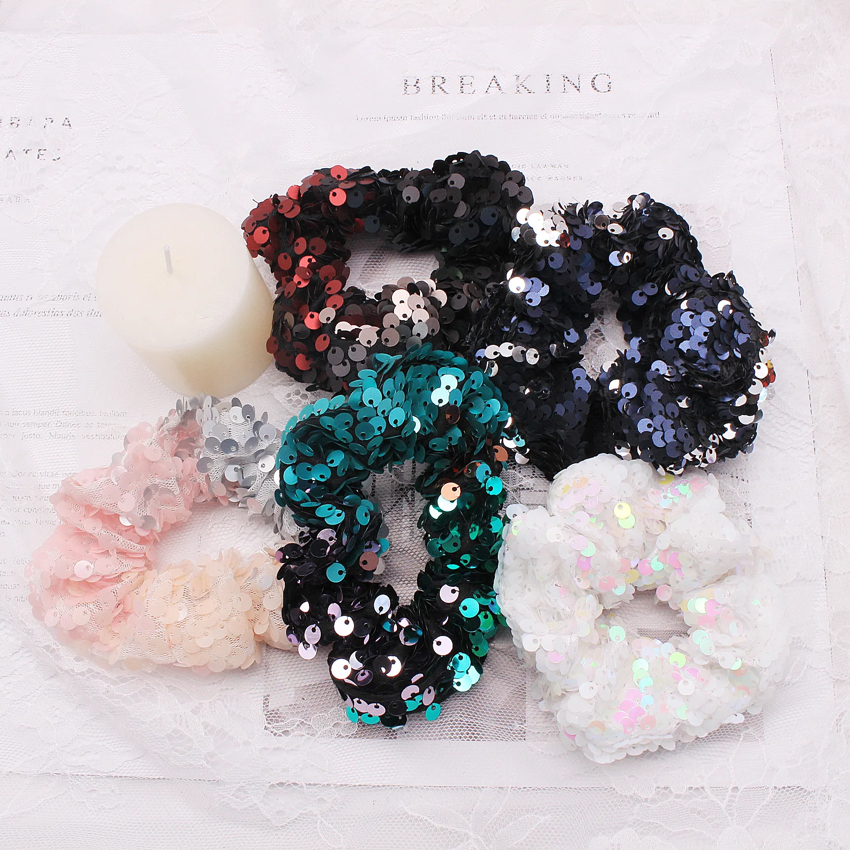 

2020 New Fashion All-match Sequined Hair Tie Hot Selling in Europe and America Ladies and Children's Ponytail Hair Accessories