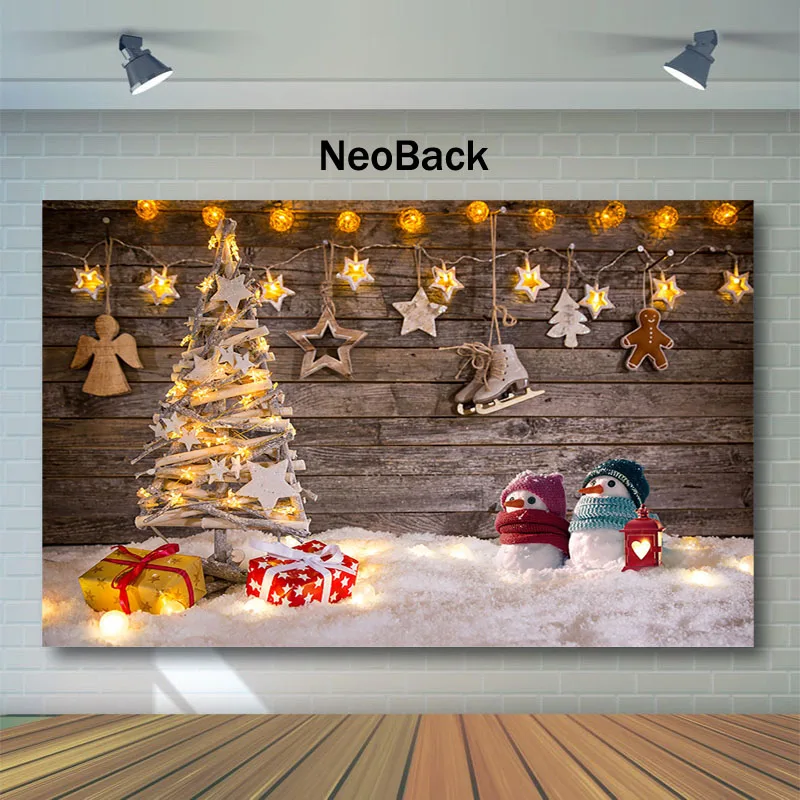 

Christmas Backdrop Christmas Decor Tree Wooden Gifts Photography Backdrops Winter Snowman Children Backgrounds for Photo Studio
