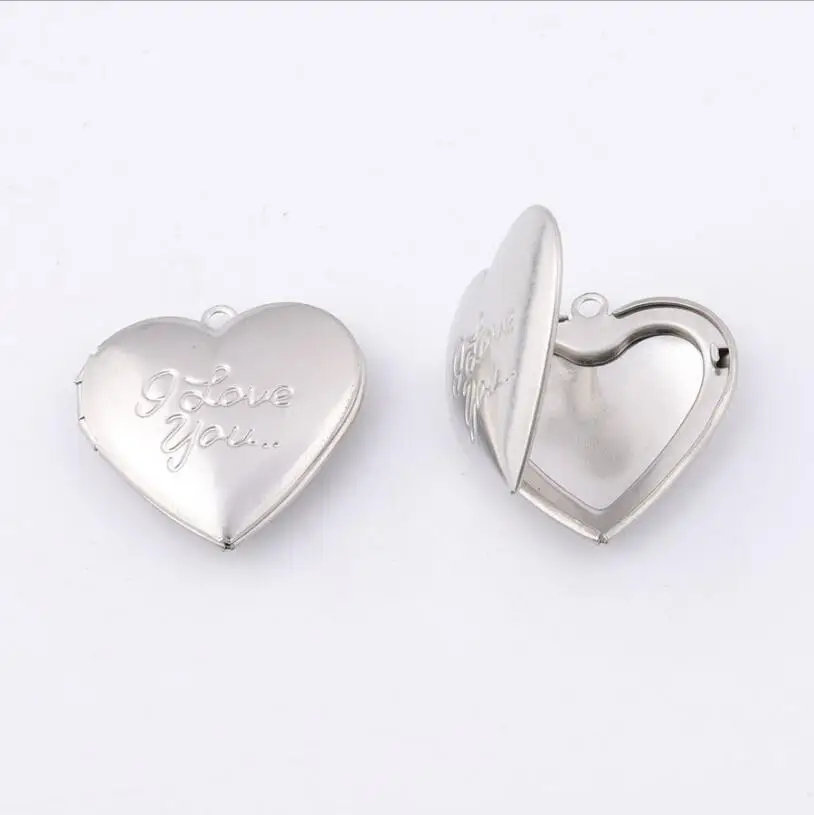 5pcs/lot Stainless Steel Glossy Heart Locket Photo Frame Settings Love