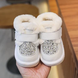 Baby Girls Boots 2021 Winter Infant Toddler Shoes Soft Bottom Plush Genuine Leather Children Shoes Sequins Kids Martin Boots