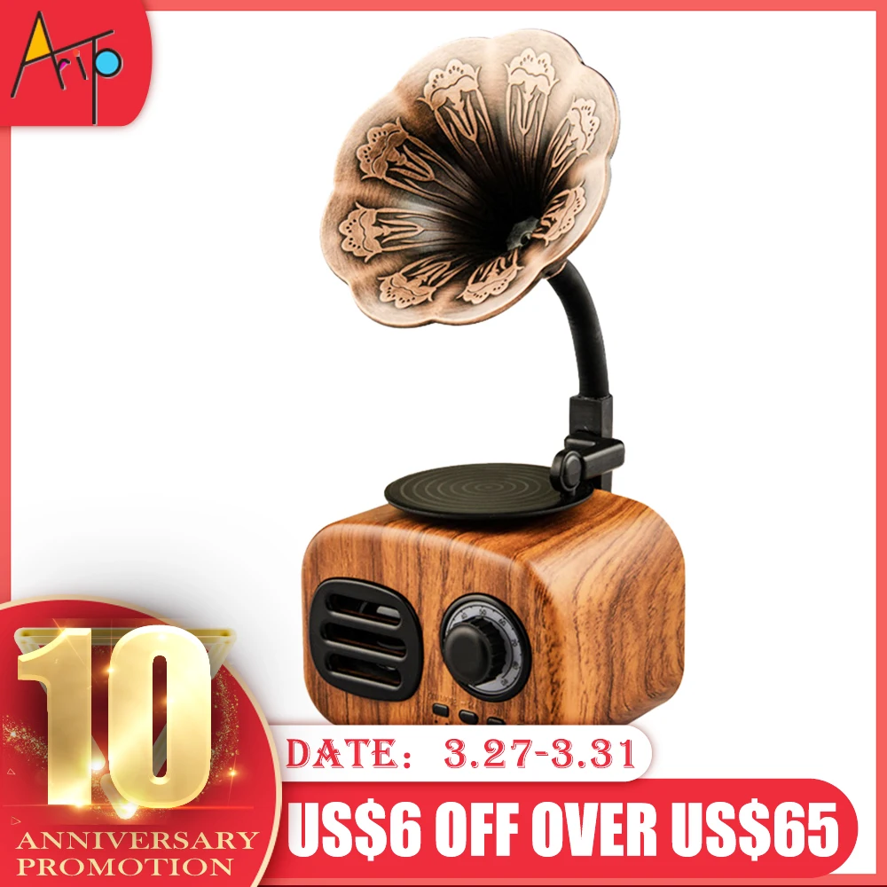 Деревянный Ретро фонограф беспроводной громкой связи FM радио Мини