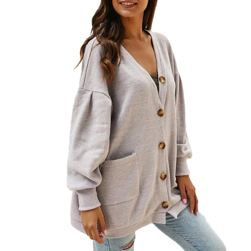 

Solid Color Long-sleeved Warm Jacket Sweater Blue XL