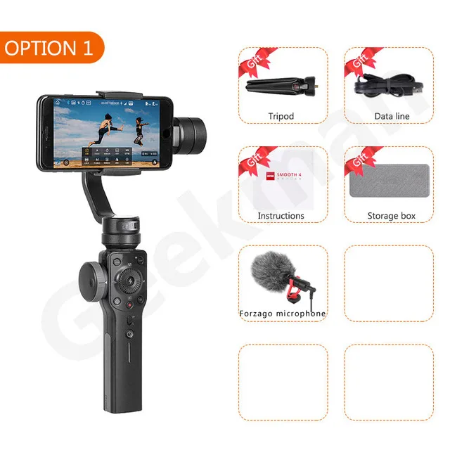 Zhiyun Smooth 4 3-х осевой стабилизатор гироскопа Q для смартфонов iPhone X Экшн-камера gopro4/5/6 pk гладкая Q DJI osmo 2 - Цвет: With mic