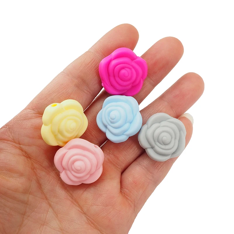 Chenkai 10PCS BPA Free Silicone Rose Beads Baby Flower Teething For DIY Chewable Nursing Pendant Pacifier Chain Accessories