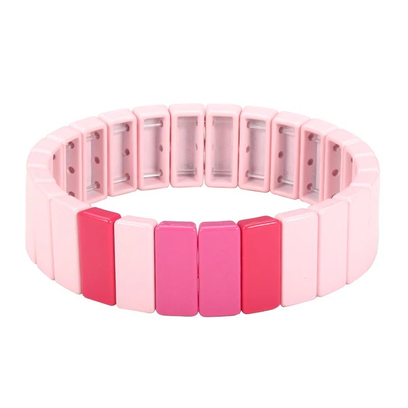 Charm Pink Tile Bracelet Enamel Stretch Bracelets Stacks Square Comb Wrap Cuff Friendship Best Friend Gift For Women | Украшения и