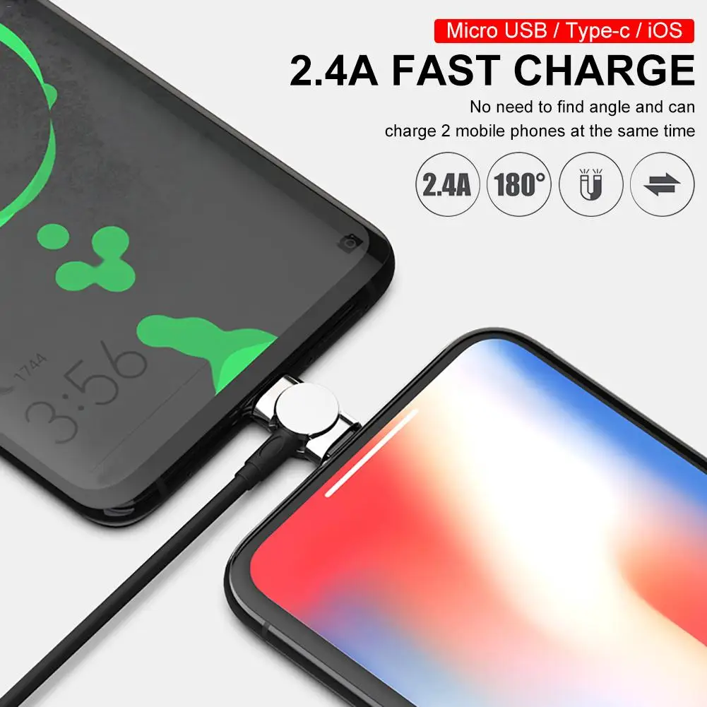Магнитный зарядный кабель Micro USB и type C 3 в 1 180 градусов под прямым углом Магнитный кабель передачи данных Высокое качество Быстрая