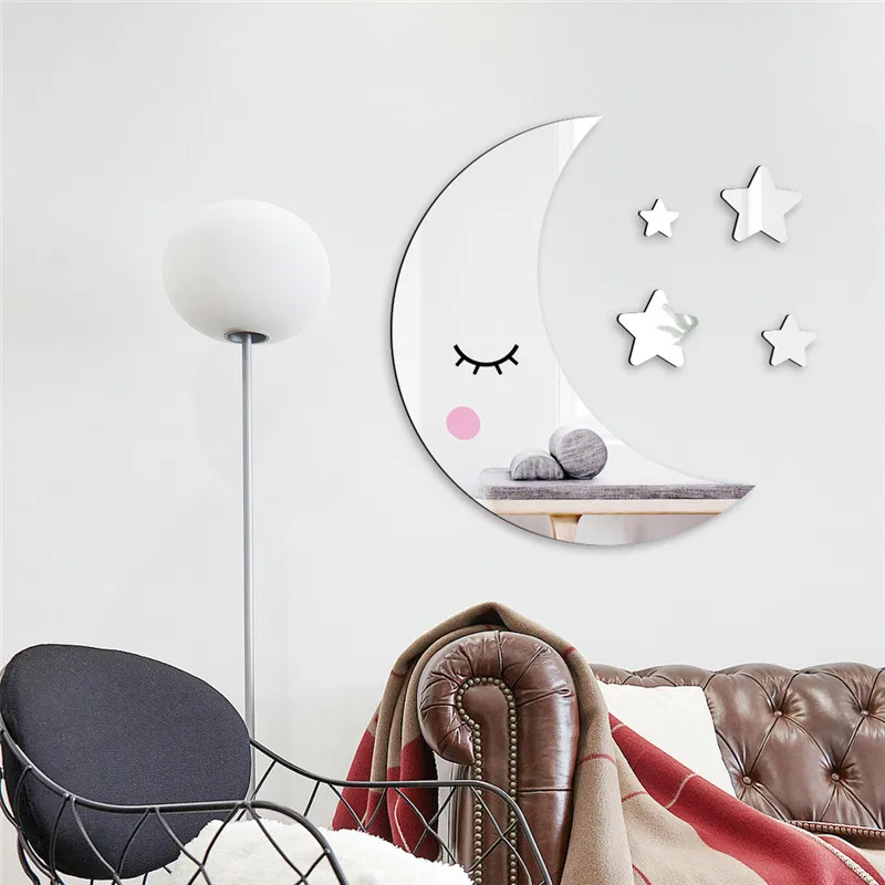 3D Moon Stars Acrylic Mirror Wall Stickers For Kids Room Home Decor Bathroom Decorative Baby Bedroom Decals | Дом и сад