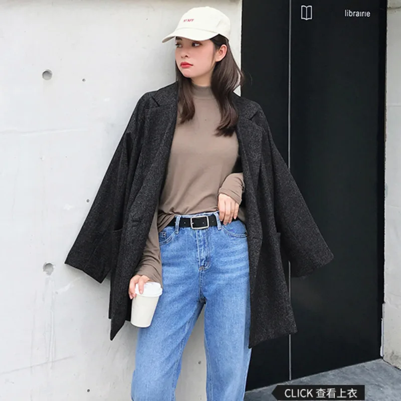 

[LANMREM] 2019 Autumn And Winter New Products Fashion Solid Color Lapel Pocket Single Button Long Sleeve Loose Jacket PA445