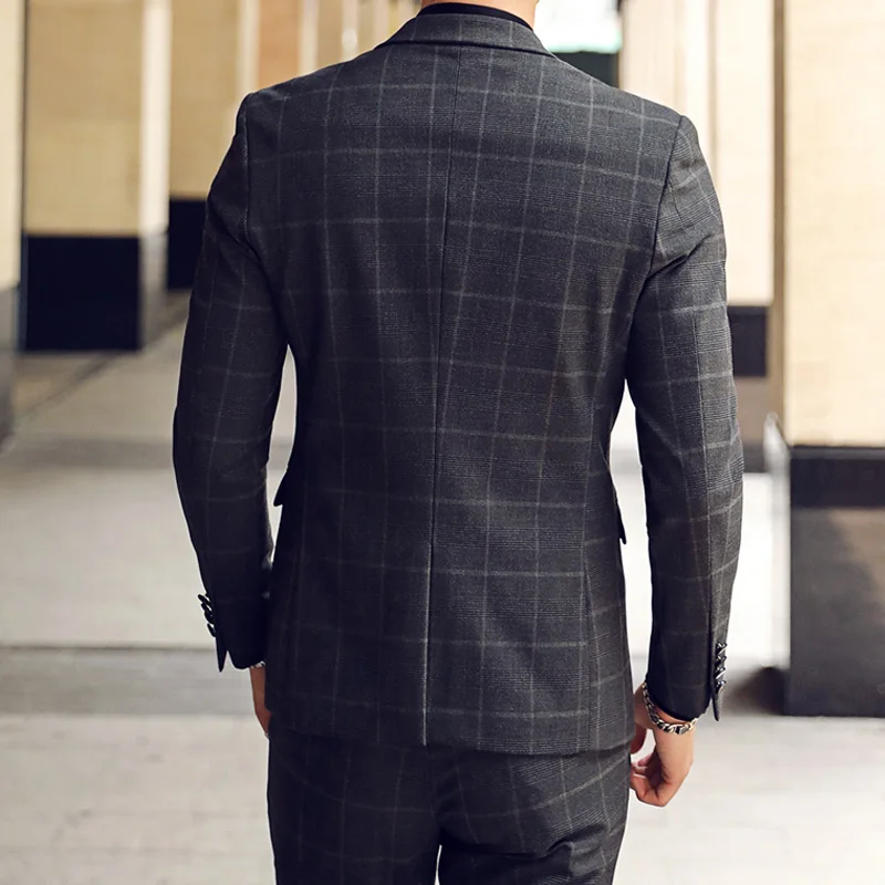 2019 new men's check personality suit two-piece high quality fashion Slim gentleman classic luxury men's suits 2019 new men's check personality suit two-piece high quality fashion Slim gentleman classic luxury men's suits