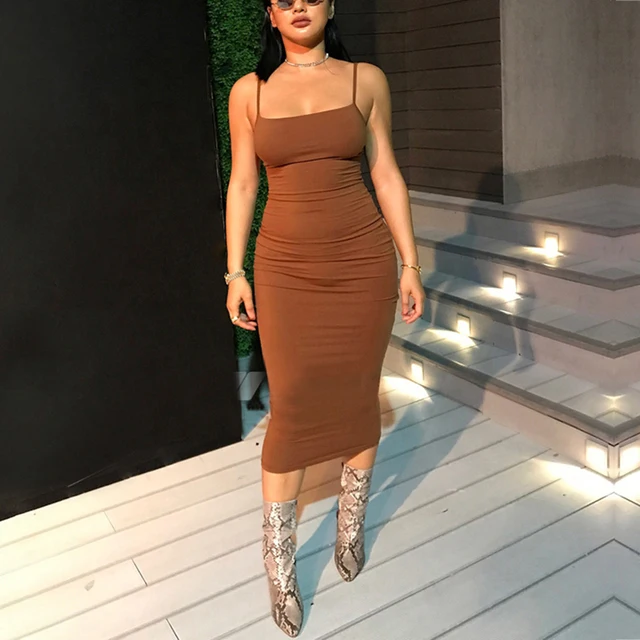 US $15.53 NewAsia Cotton Summer Dress 2019 2 Layers Women Sexy Bodycon Midi Dress White Basic Tube Long Slip