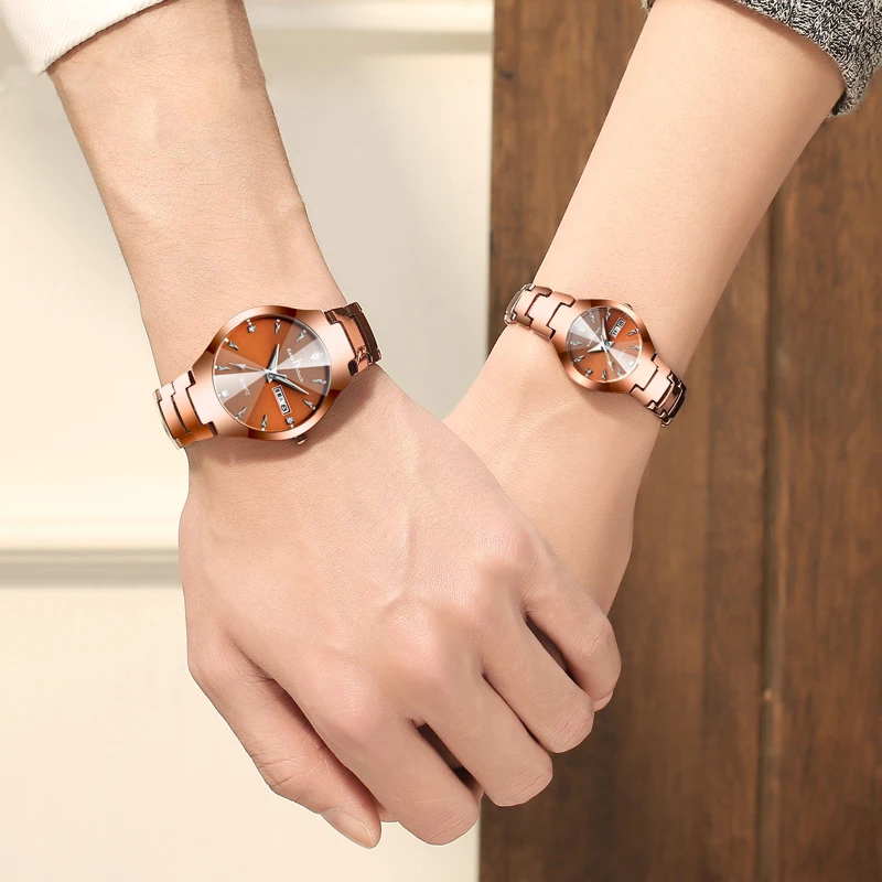 Relojes de cuarzo a la moda para hombres y mujeres, cronógrafo de pulsera resistente al agua, con calendario semanal, de acero inoxidable, para amantes, 2021 - Imagen 2