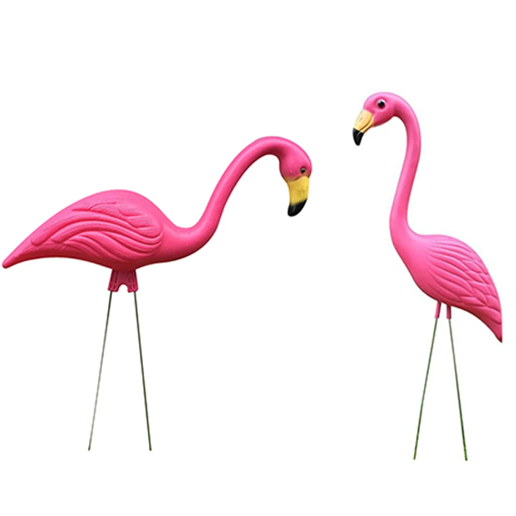 2 Pieces Retro Pink Flamingo Garden Stakes Outdoor Statues Ornaments Plastic Gardening Art Christmas Whimsical Gifts