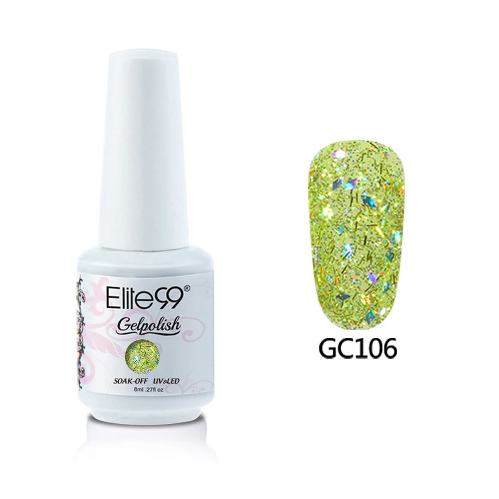 N-GC106-8ML Elite99 8 мл Алмазный Блеск Цвет ногтей гель краски Лак блестящие узоры для ногтей с блестками гель лак удаляющийся замачиванием Светодиодный УФ-гель для ногтей - Цвет: N-GC106-8ML