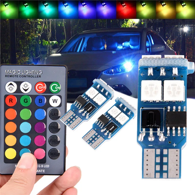 2 X T10 RGB 6 SMD 5050 светодиодный автомобильный клиновидный бортовой светильник Ширина