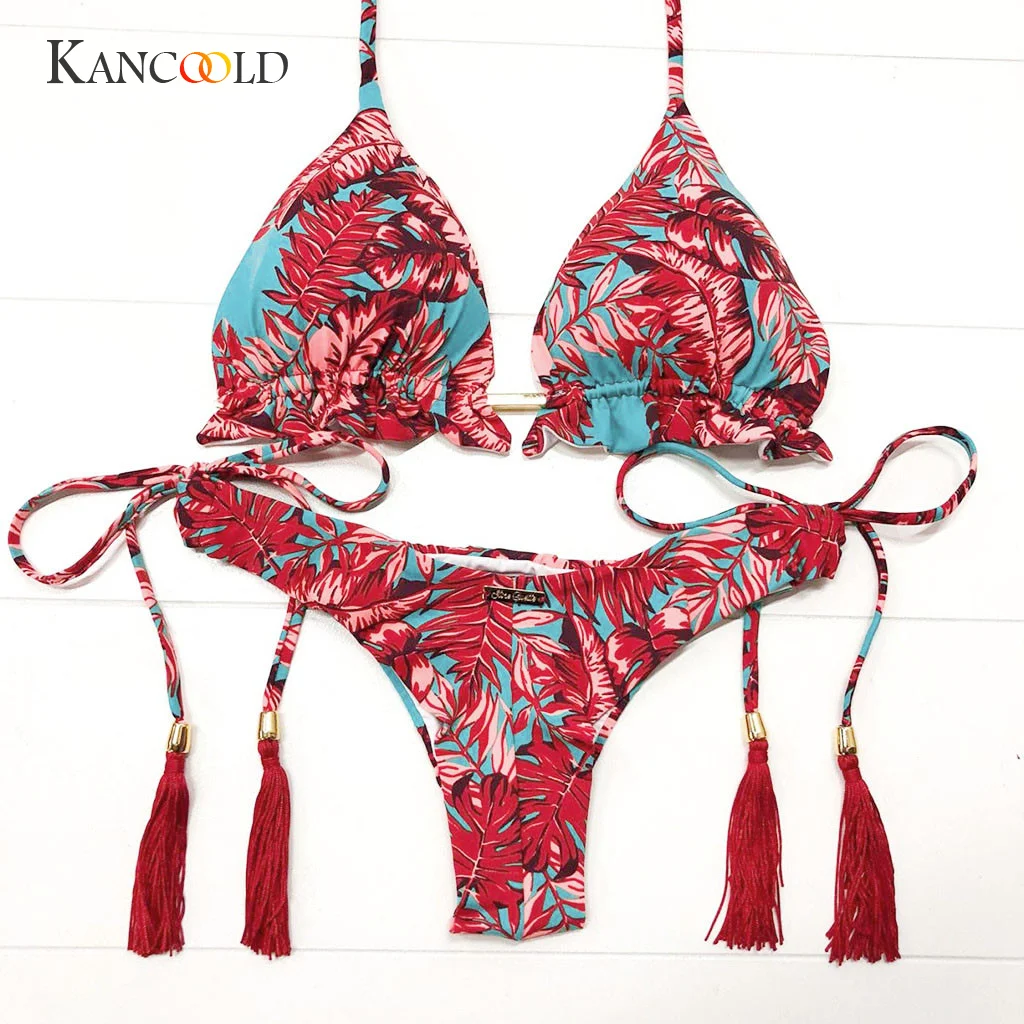 Купальники KANCOOLD женское красное бикини с цветочным принтом бандажный купальник