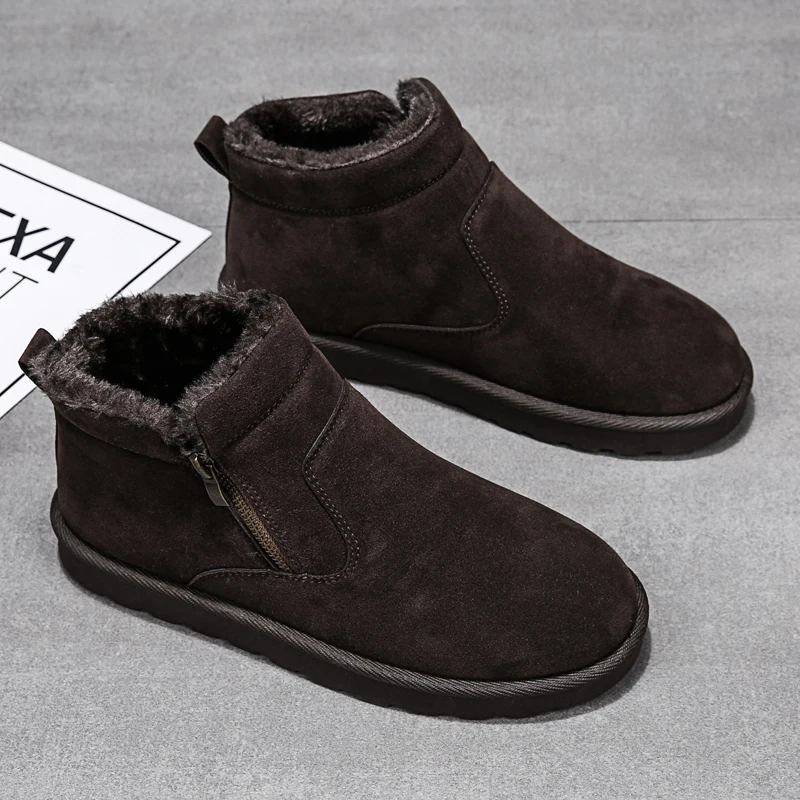 Zapatos De Hombre; бархатная теплая хлопковая обувь; удобные зимние мужские ботинки; повседневная мужская обувь с высоким берцем; - Цвет: Коричневый